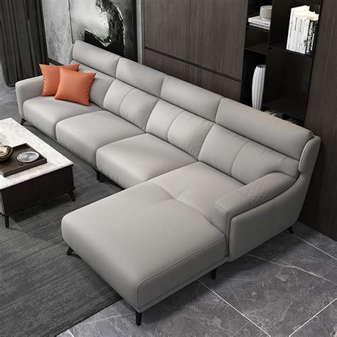 1299 Light Gray Faux Leather Sectional Sofa With Right Chaise L Shape