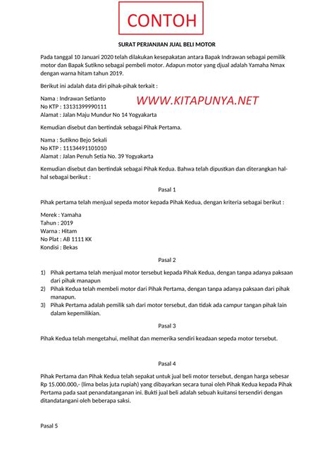 Format Surat Perjanjian Sewa Motor Delinewstv