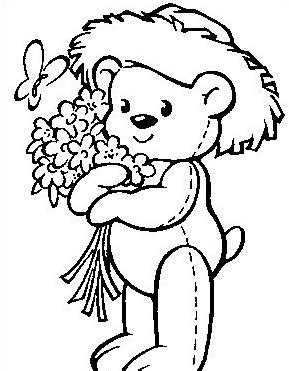 Mazzo di fiori, da regalare per amore o per amicizia, per ringraziare o per farsi perdonare. Tenero orsetto con mazzo di fiori - disegni da colorare e ...