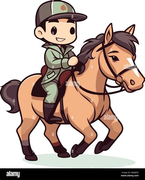 Vector Illustration Of A Boy Riding A Horse On A White Background Stock