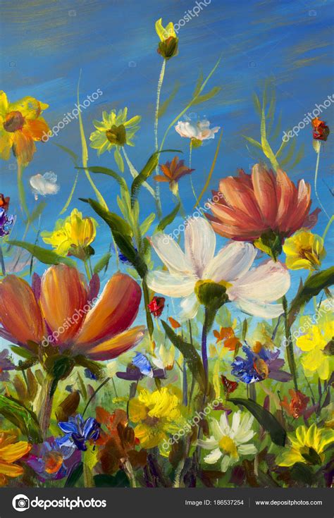 New users enjoy 60% off. Summer Flower Field Blue Sky Background Art Wildflowers ...