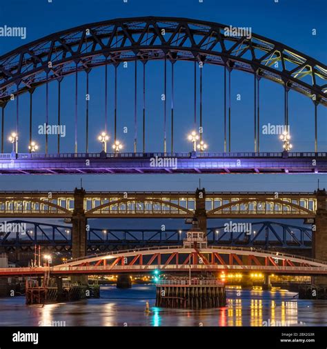 The Tyne Bridge High Level Bridge And River Tyne At Night Newcastle