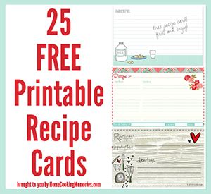 printable recipe cards home cooking memories
