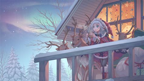 Desktop Wallpaper Christmas Santa Anime Girl Reindeer Hd Image