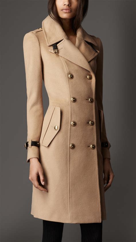 Burberry Leather Detail Wool Cashmere Coat In Natural Lyst