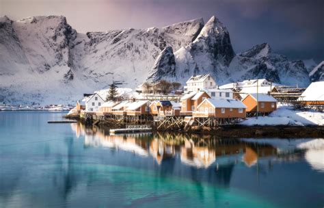 Lofoten Winter Norway Reflection Snow Nature Landscape Wallpaper And