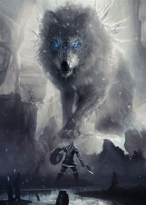 Fenrir The Norse Wolf Poster Picture Metal Print Paint By Ikaruna