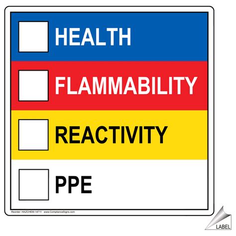 Health Flammability Reactivity Ppe Label HAZCHEM 14711 Chemical