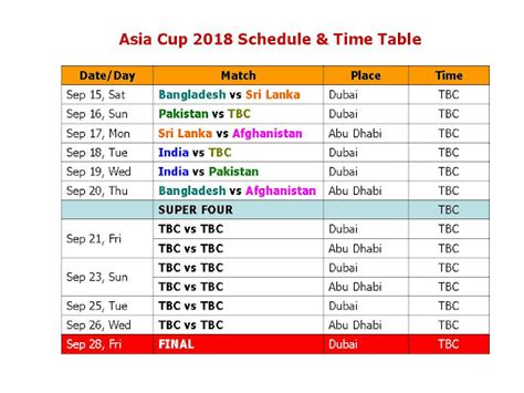 Asia Cup Fixtures