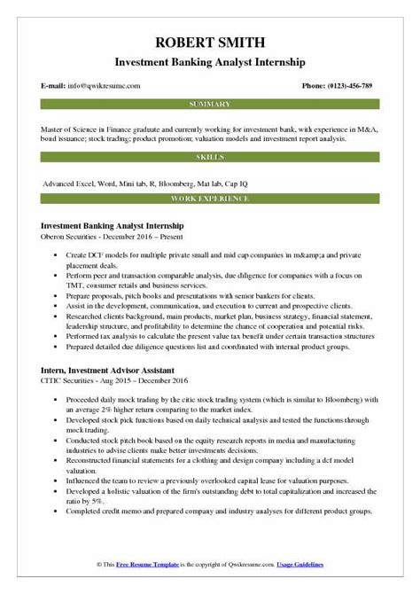 Data analysts work in a variety of different fields to collect and analyze data relative to optimizing specific processes in private and government contexts. Investment Banking Analyst Resume Samples | QwikResume