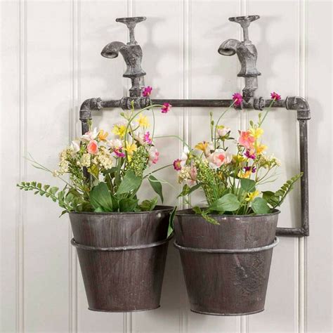 The rustic farmhouse planter resembles a vintage wood container but is handcrafted of cast stone. Details about Unique Outdoor Garden Wall Planters Metal ...