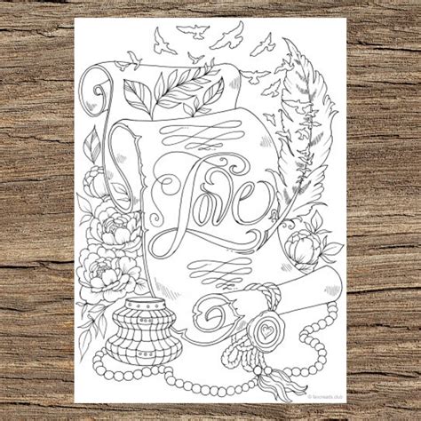 Love Letter Printable Adult Coloring Page from Favoreads | Etsy