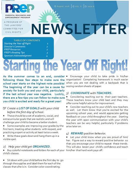 August Newsletter Starting The Year Off Right Prep