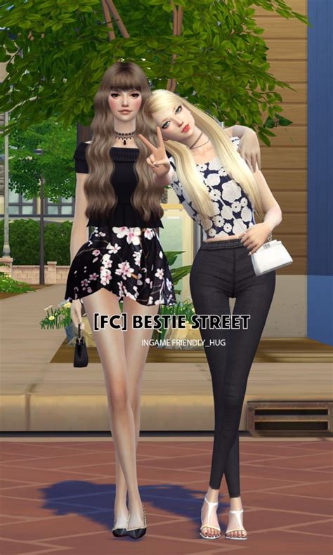 Flower Chamber Bestie Street Couple Poses Set Sims 4