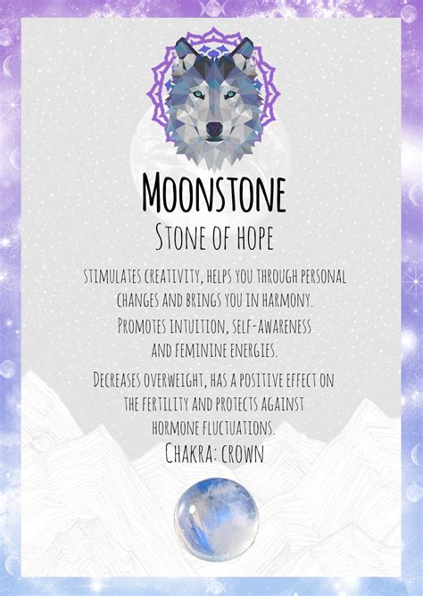 Moonstone Gemstone Card Wolf Wolves Animal Animals Witch Witches Wicca
