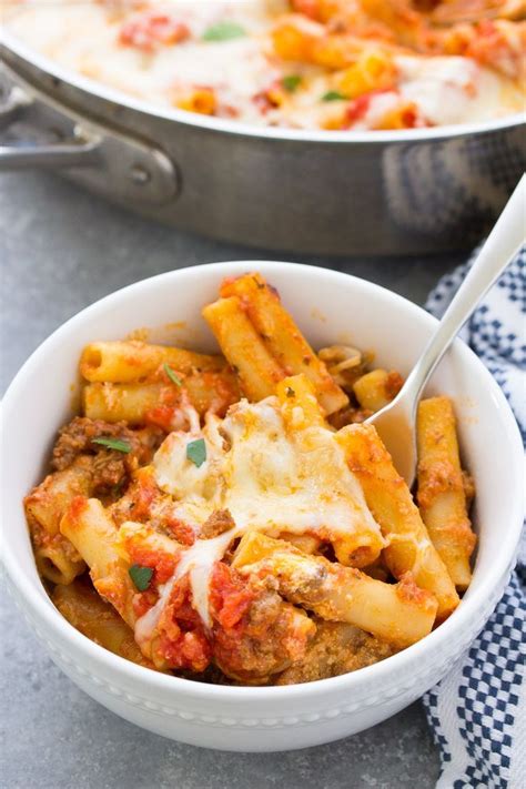 Easy One Pot Baked Ziti Recipe Made With Ricotta Ground Beef Or