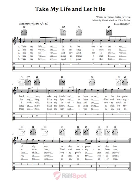 Take My Life And Let It Be Easy Guitar Sheet Music And Tab With Chords And Lyrics