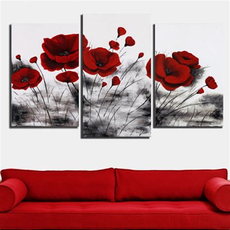 Hand Painted Abstract Canvas Painting 3 Pcs Flower Oil Painting For