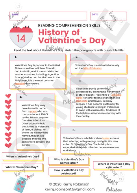 History Of Valentines Day Workbook • Teacha