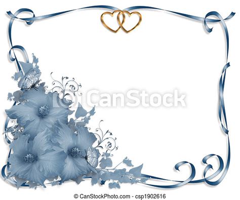 Wedding Invitation Border Blue Hibiscus Image And Illustration