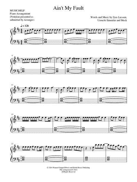 Musichelp Aint My Fault Sheet Music Piano Solo In B Minor Download And Print Sku Mn0227975