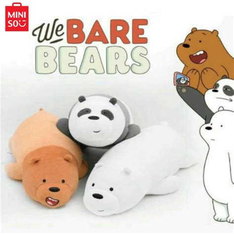 Miniso We Bare Bears Lying Plush Toy Grizzly Panda Ice Bear