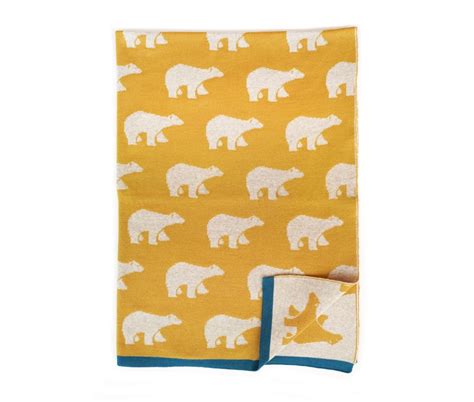Merino Wool Baby Blanket In Mustard Yellow With Polar Bears Etsy