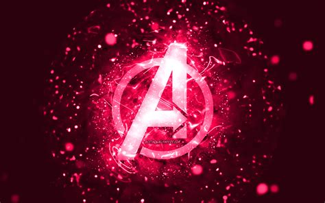 Download Wallpapers Avengers Pink Logo 4k Pink Neon Lights Creative