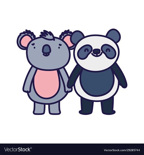 Little Panda And Koala Cartoon Character On White Vector Image