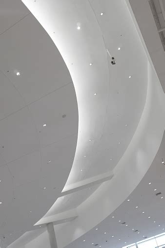 View Of A Suspended Futuristic Ceiling With Lighting Stock Photo