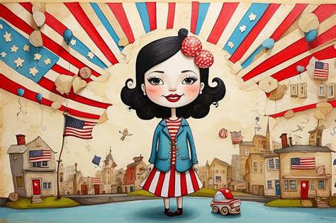 Vintage Cartoon Girl July 4th Free Stock Photo - Public Domain Pictures