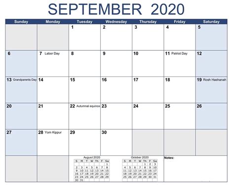 September 2020 Calendar With Holidays Usa Calendar Template Monthly