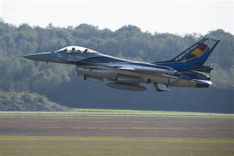 Belgian Air Force F 16 Solo Display Pilot Grat Taking Off During An