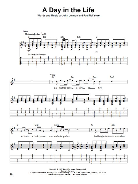 A Day In The Life Sheet Music The Beatles Guitar Tab Play Along