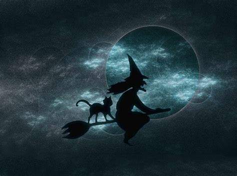 Witch and Black Cat Silhouette | Scary halloween wallpaper, Black cat