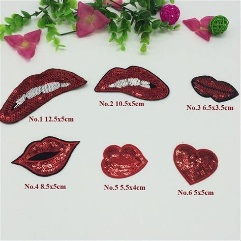 20pcs Parches Bordados Sexy Lip Sequined Patches For Clothing Badge