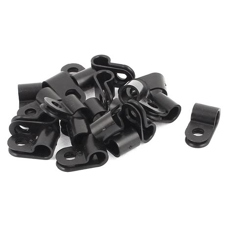 20pcs Black Plastic R Type Cable Clip Clamp For 6mm Dia Wire Hose Tube