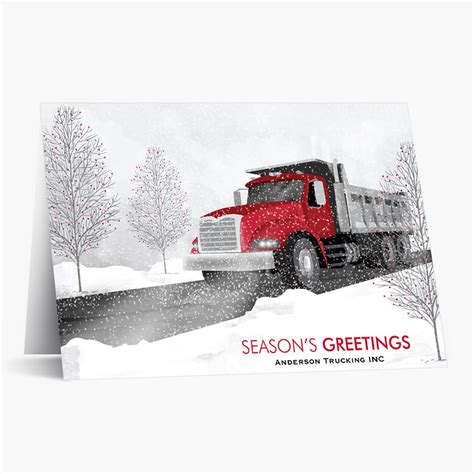 Red Cab Dump Truck Christmas Card Trucking Christmas Cards