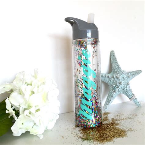 Rainbow Confetti Water Bottle Glitter Monogram By Glitterbooze