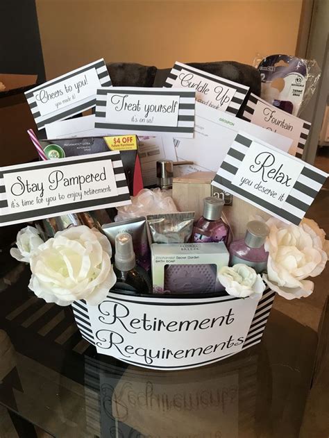 These gifts of cookware, travel accessories, and cute diy kits are exactly what she needs for this exciting new chapter of her life. Retirement Requirements Basket | Gift Baskets | Retirement ...
