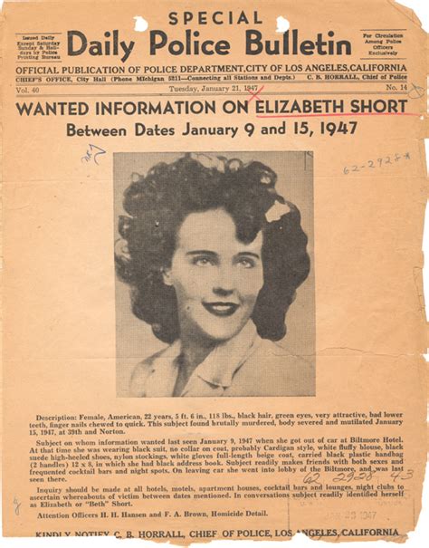 Fbi — Lapd Seeking Information Poster On Elizabeth Short