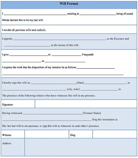 Simple Will Form Format In Word Sample Will Template Sample Forms