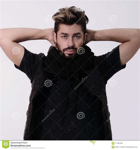 Handsome Young Man Holding Hands Behind Head Stock Photo Image Of