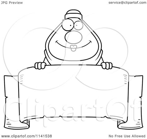 Cartoon Clipart Of A Black And White Chubby Muslim Woman Over A Banner