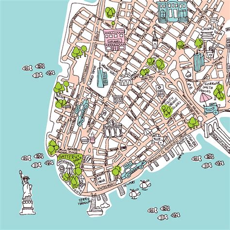 Review and print our useful new york city maps and guides outlining the five nyc boroughs, famous neighborhoods in manhattan, attractions maps, landmarks, subway, bus and train routes, airports, museums and more! New York Manhattan illustrated map Drawing by Little ...