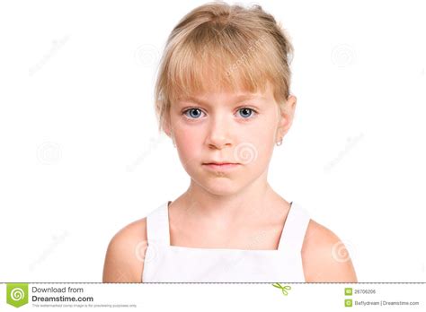 Sad Little Girl With Serious Face On White Stock Photo Image Of Cold