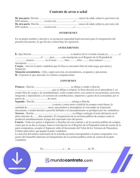 Modelo de Contrato de Arras o Señal 【DESCARGAR】