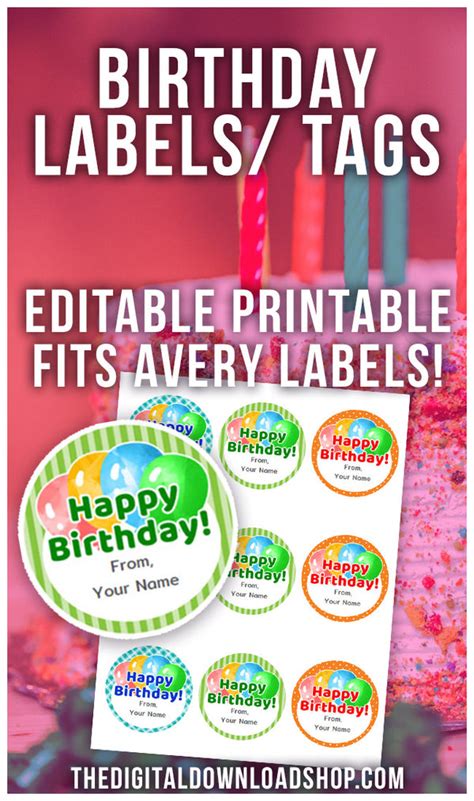 Happy Birthday Labels Editable Printable The Digital Download Shop