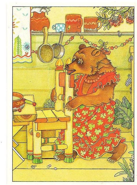 Mama Bear Putting Out The Porridgerussian Vintage Fairy Tale Etsy