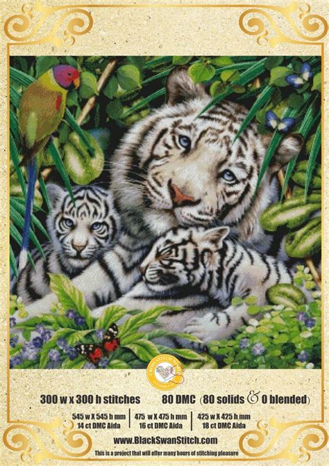 White Tiger Cubs Chart Counted Cross Stitch Pattern Ebay